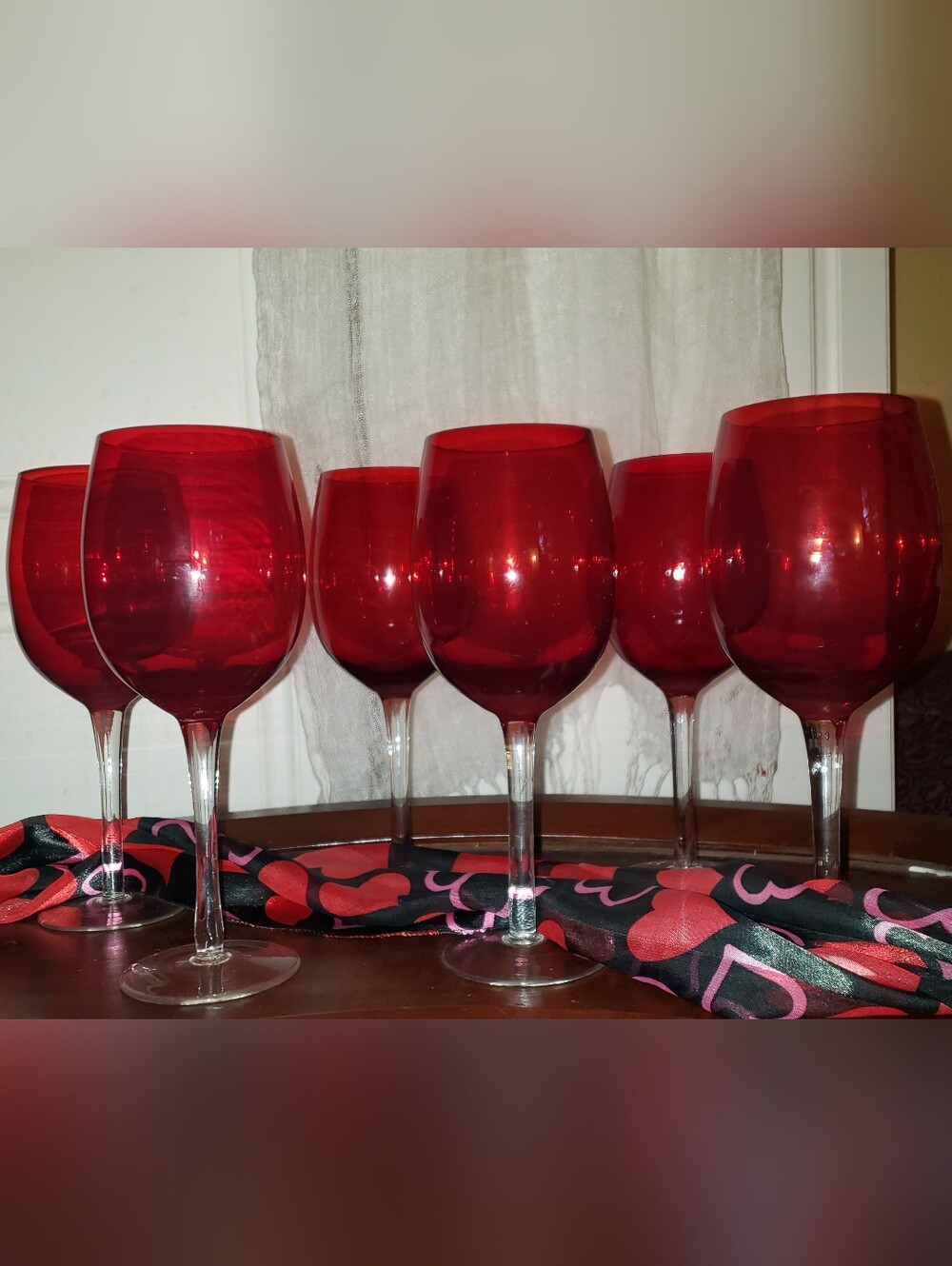 Red Wine/water Glasses- Elegant Ruby Red Stemware (6)
